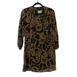 CeCe by Cynthia Steffe Black & Brown Shift Dress Womens 8 Paisley Boho Sheer